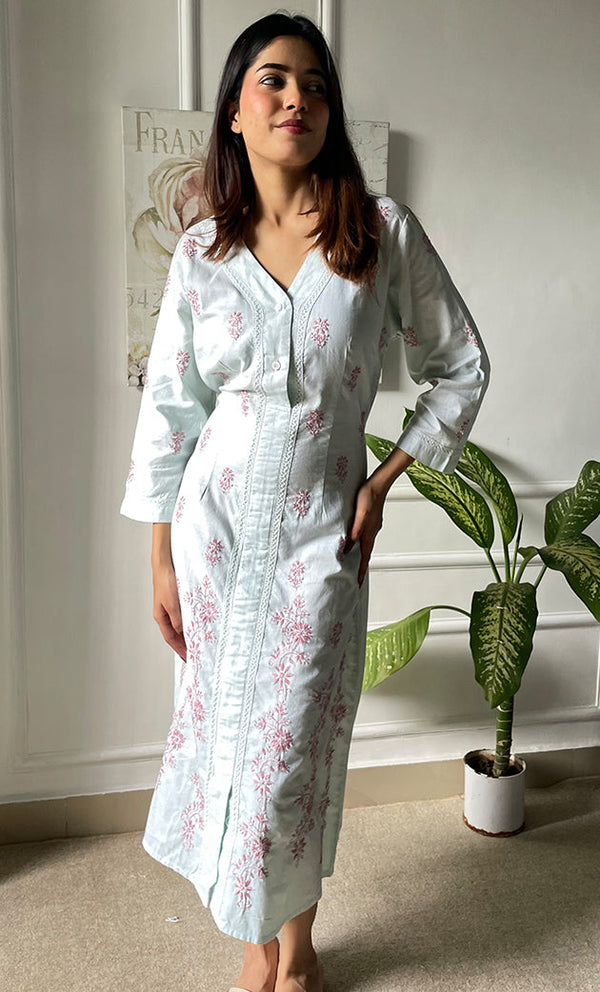 Lucknowi Handcrafted Cotton Chikankari Long Dress
