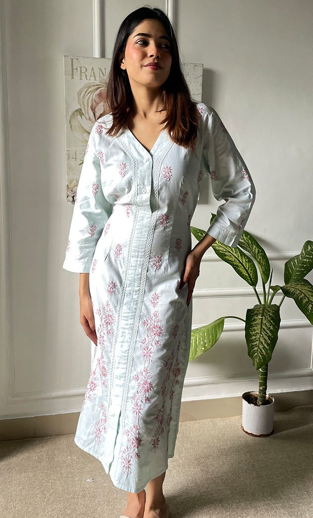Lucknowi Handcrafted Cotton Chikankari Long Dress