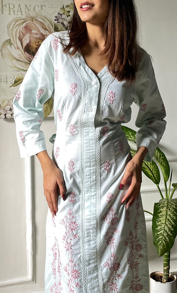 Lucknowi Handcrafted Cotton Chikankari Long Dress