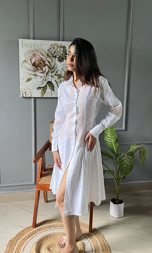 Lucknowi Handcrafted Cotton Chikankari Long Dress