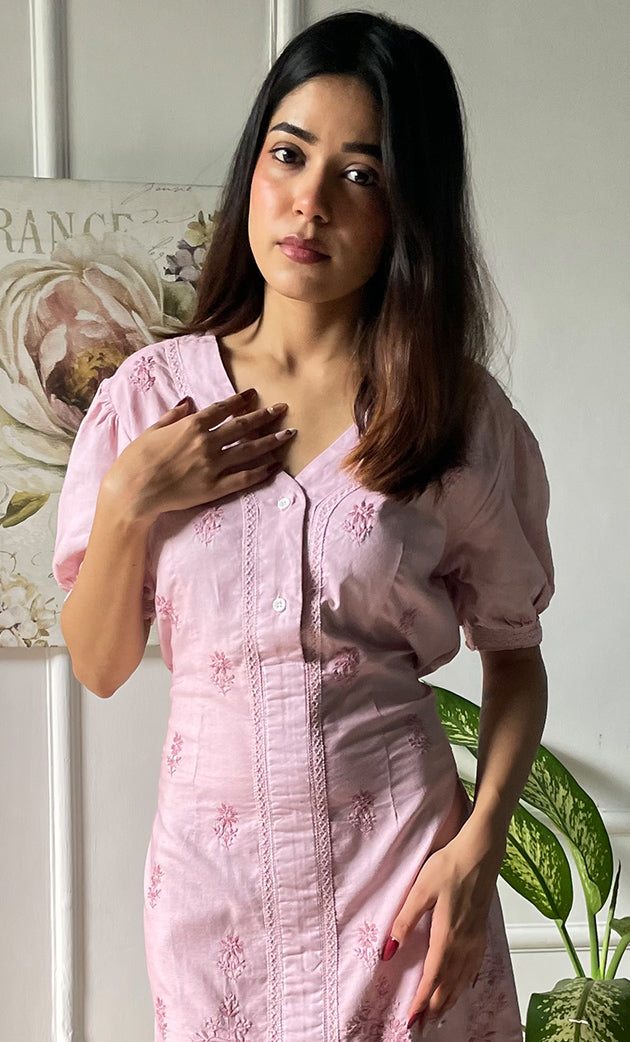 Lucknowi Handcrafted Cotton Chikankari Long Dress