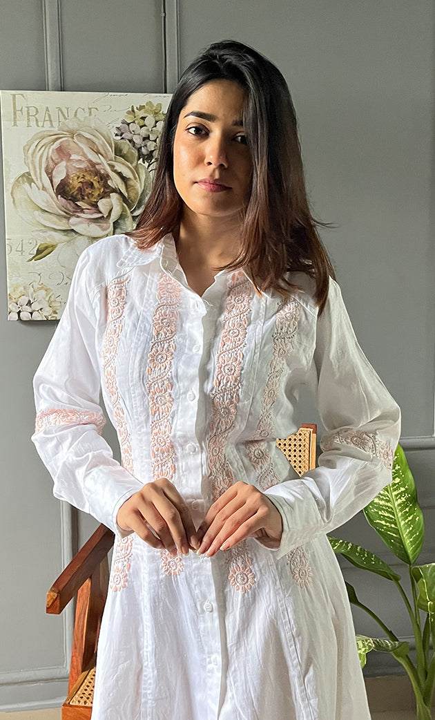 Lucknowi Handcrafted Cotton Chikankari Long Dress