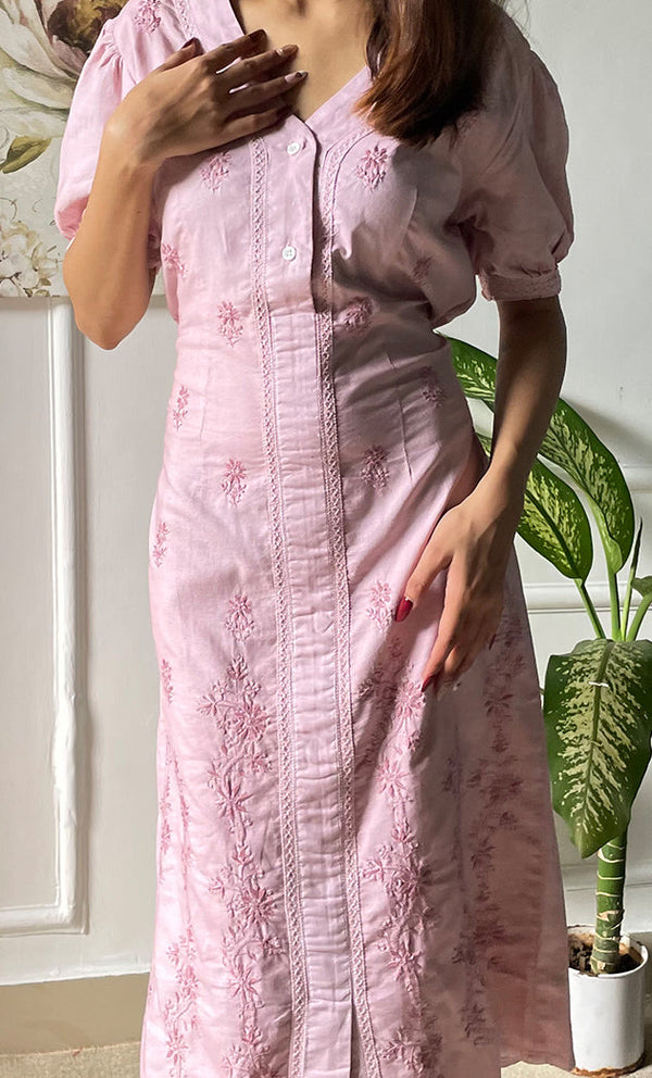 Lucknowi Handcrafted Cotton Chikankari Long Dress