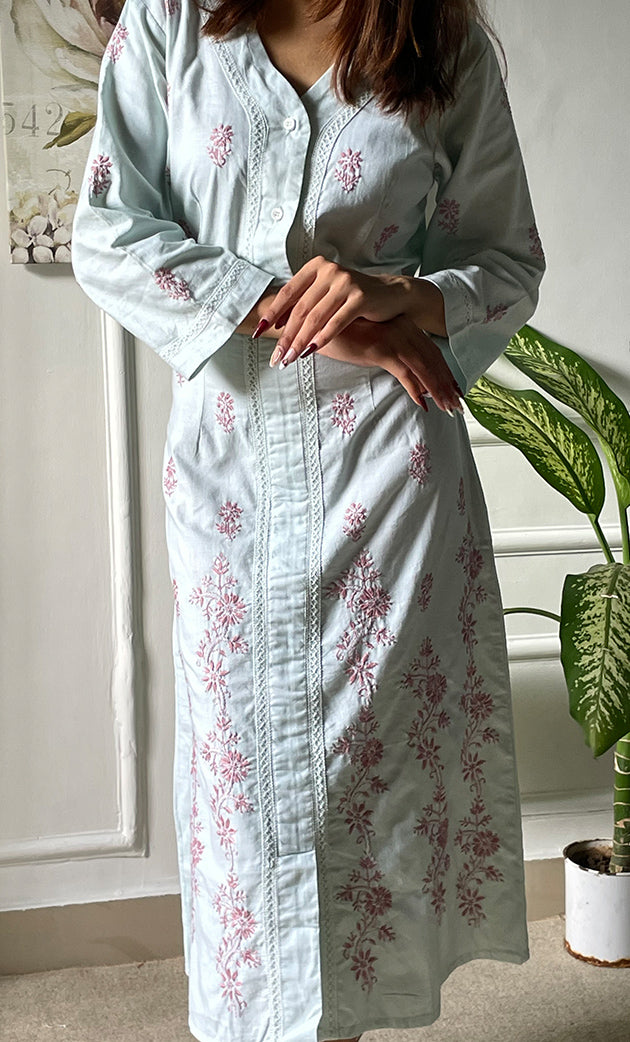 Lucknowi Handcrafted Cotton Chikankari Long Dress