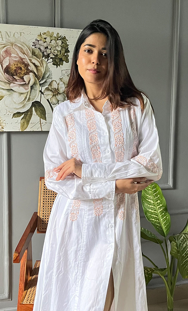 Lucknowi Handcrafted Cotton Chikankari Long Dress