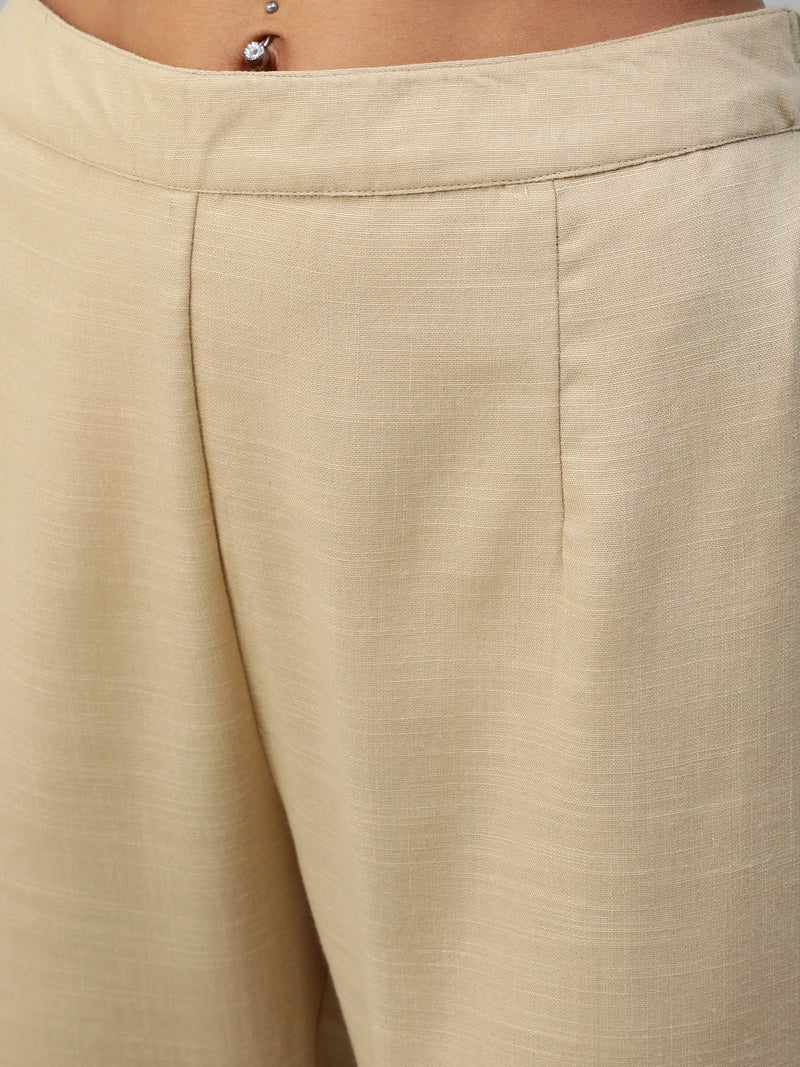 Beige Block Print Kurta With Palazzo