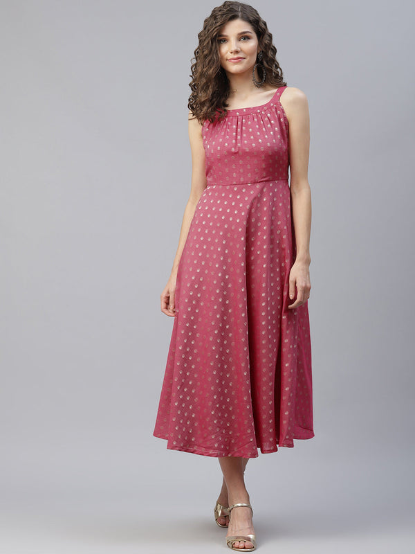 Pink Woven Designed Halter Neck Dress