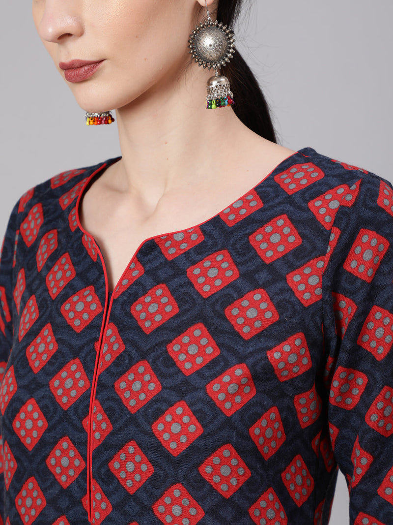 Maroon Printed Kurta