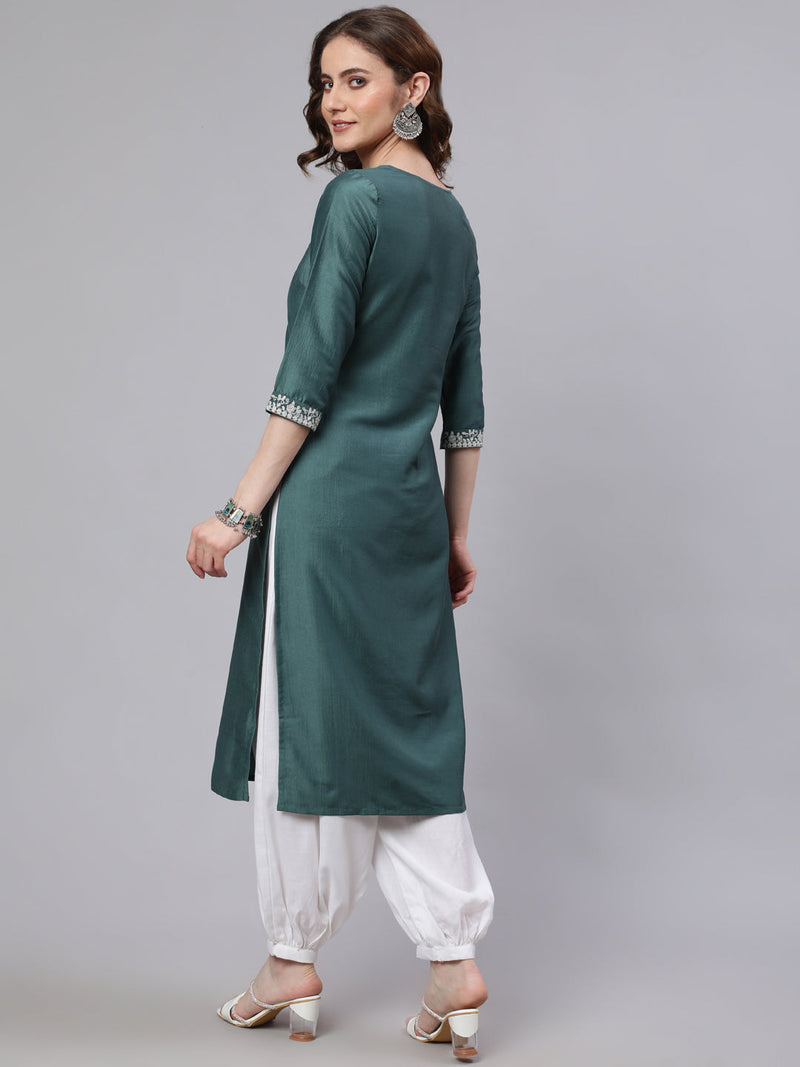Blue Embroidered Straight Kurta