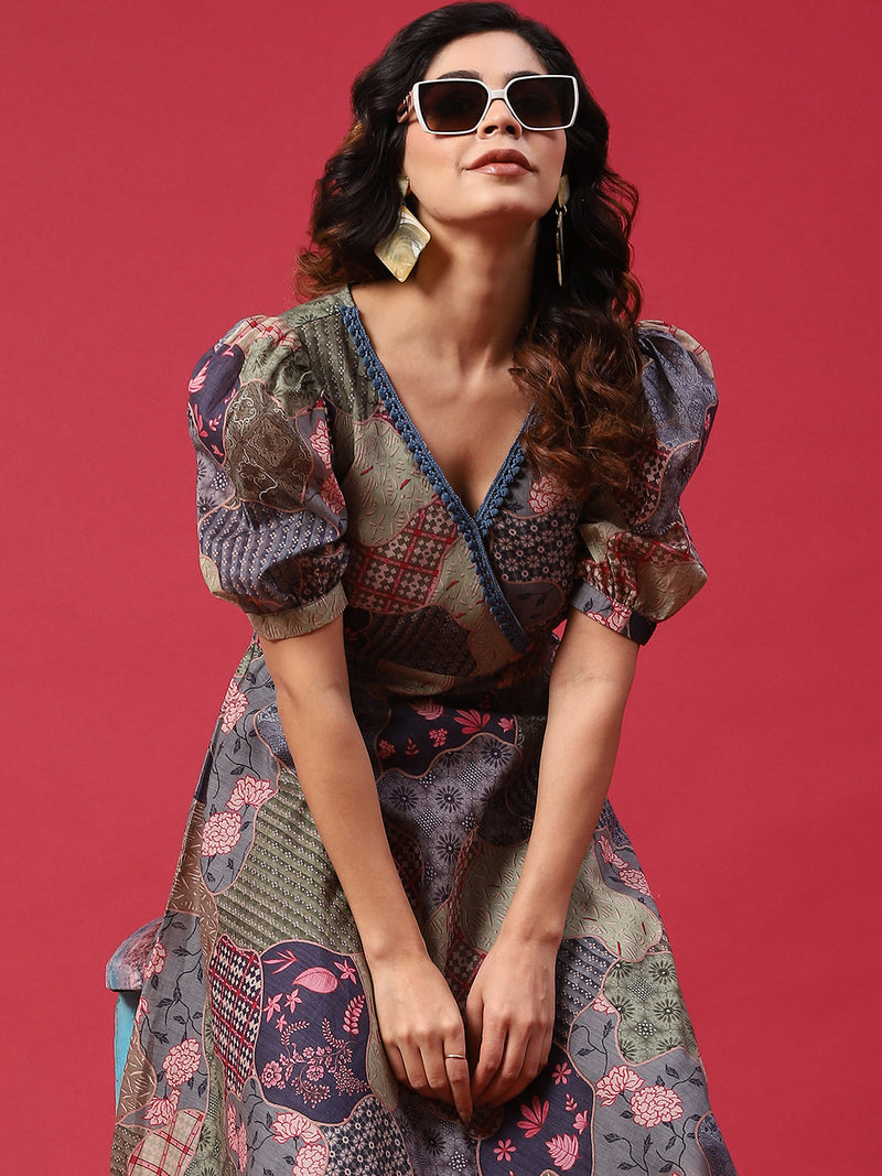 Multicolor Floral Print A-Line Dress