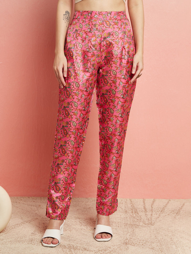 Pink Digital Floral Print Kurta With Pant