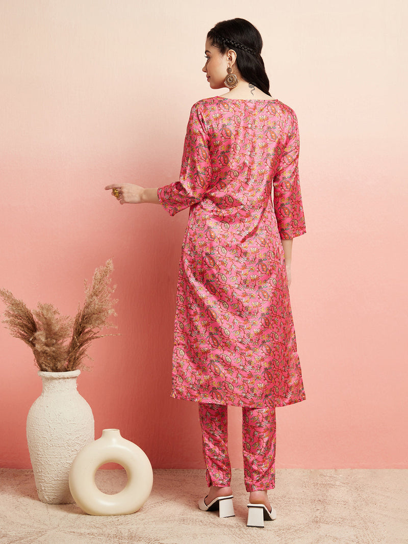Pink Digital Floral Print Kurta With Pant